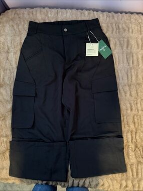 HALARA Black Cargo Midi Skirt-Pants with Utility Pockets